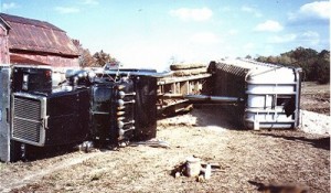 gravel truck-flipped-over